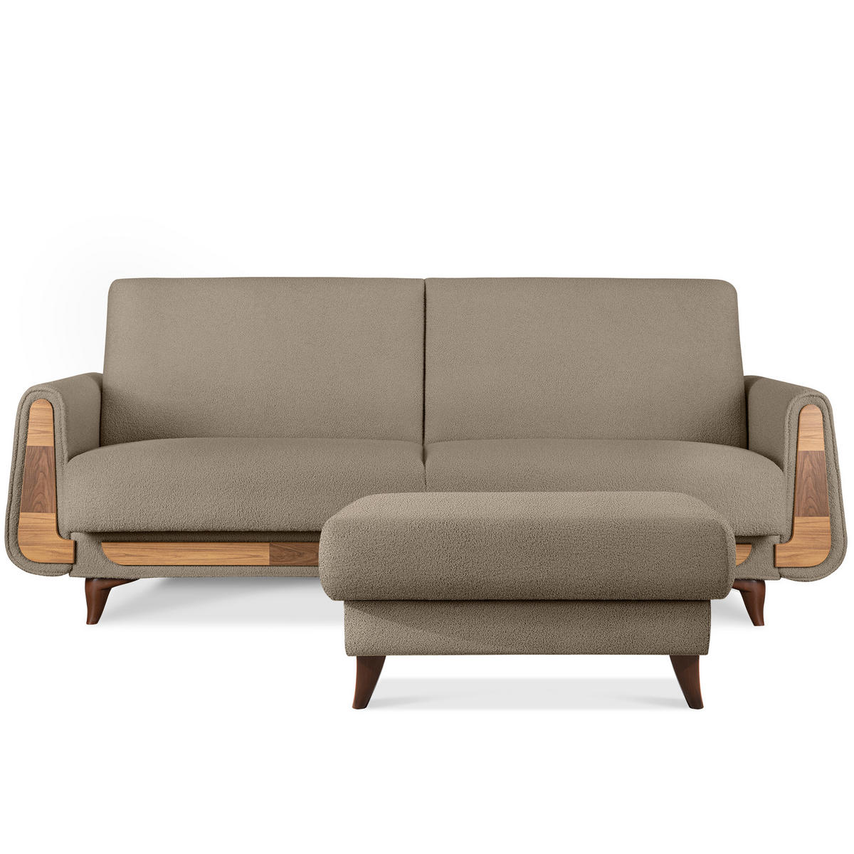 HOCKER GUSTAVO Bouclé, Braun - Braun, Holz/Holzwerkstoff (92/49/92cm) - KONSIMO®