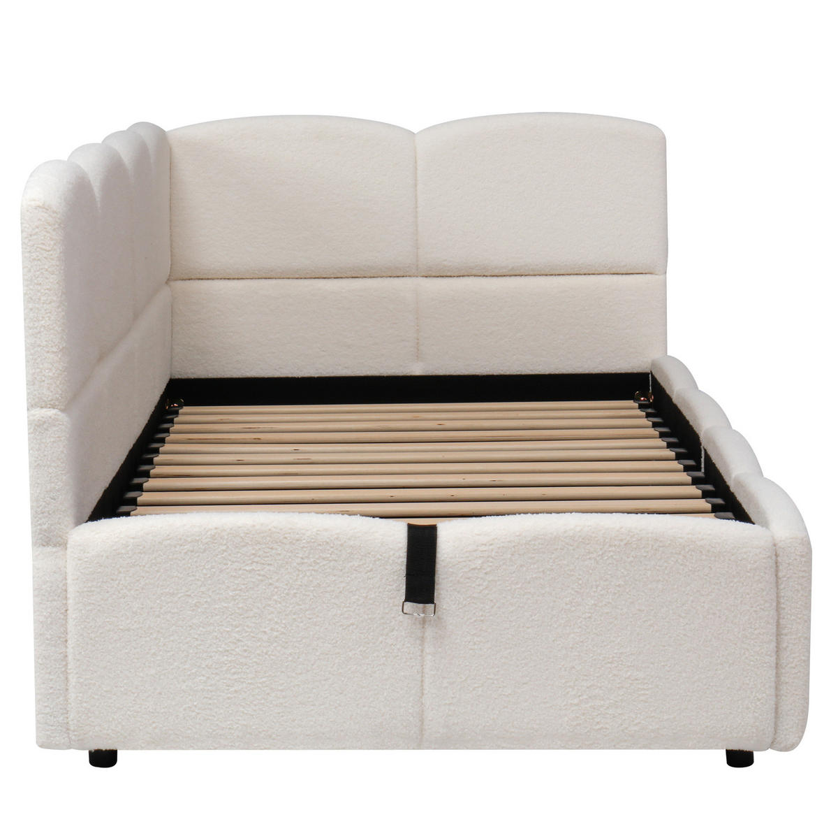 POLSTERBETT 90/200 cm mit hydraulischem Stauraum, USB-A/USB-C, Stautaschen und Bouclé-Bezug, Beige - Beige, Textil (90/200cm) - Redom