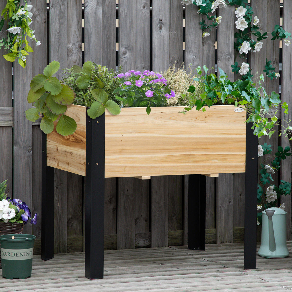 HOCHBEET DE-16037 mit Drainagevlies Holz/Schwarz - Naturfarben, Holzwerkstoff (80/74/60cm) - ComfortXL