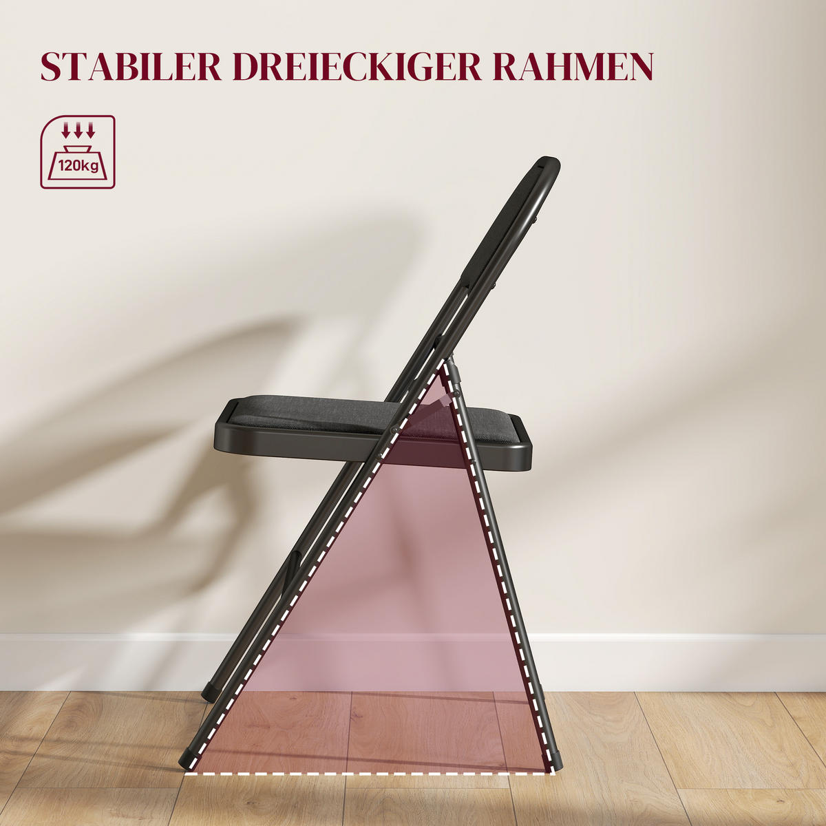 2ER-SET Klappstühle Tragbare Bürostuhl mit Kissen Stahlbeine Leinenoptik Schwarz - Schwarz, Textil/Metall (45/78/46cm) - HOMCOM