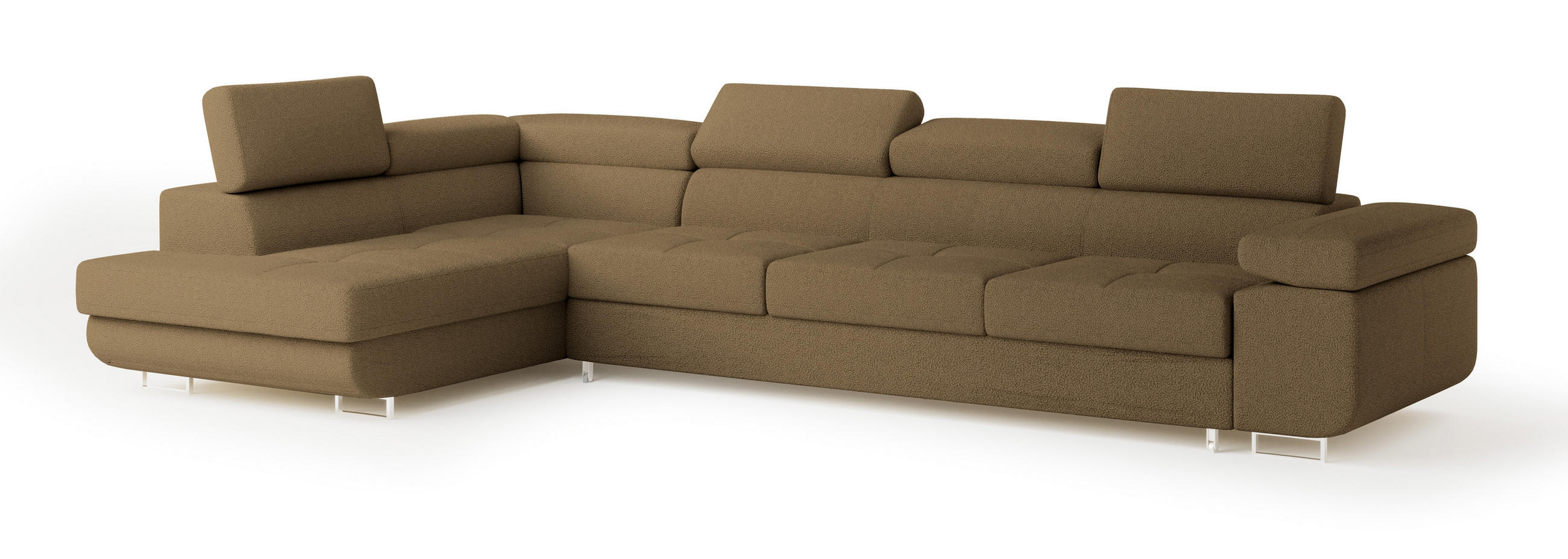 ECKSOFA VICENTE Orange Boucle-Stoff mit Schlaffunktion - Orange, Holz (346/202cm) - MASSENO