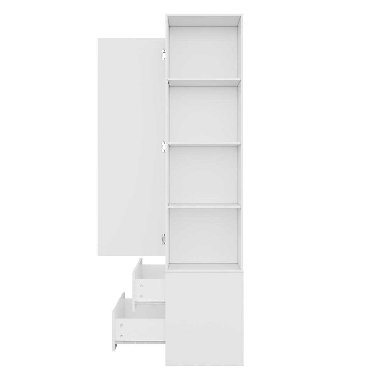 KLEIDERSCHRANK mit Spiegel 1 Tür Schubladen Weiß Modern - Weiß, Holzwerkstoff (80/180/40cm) - FLIEKS