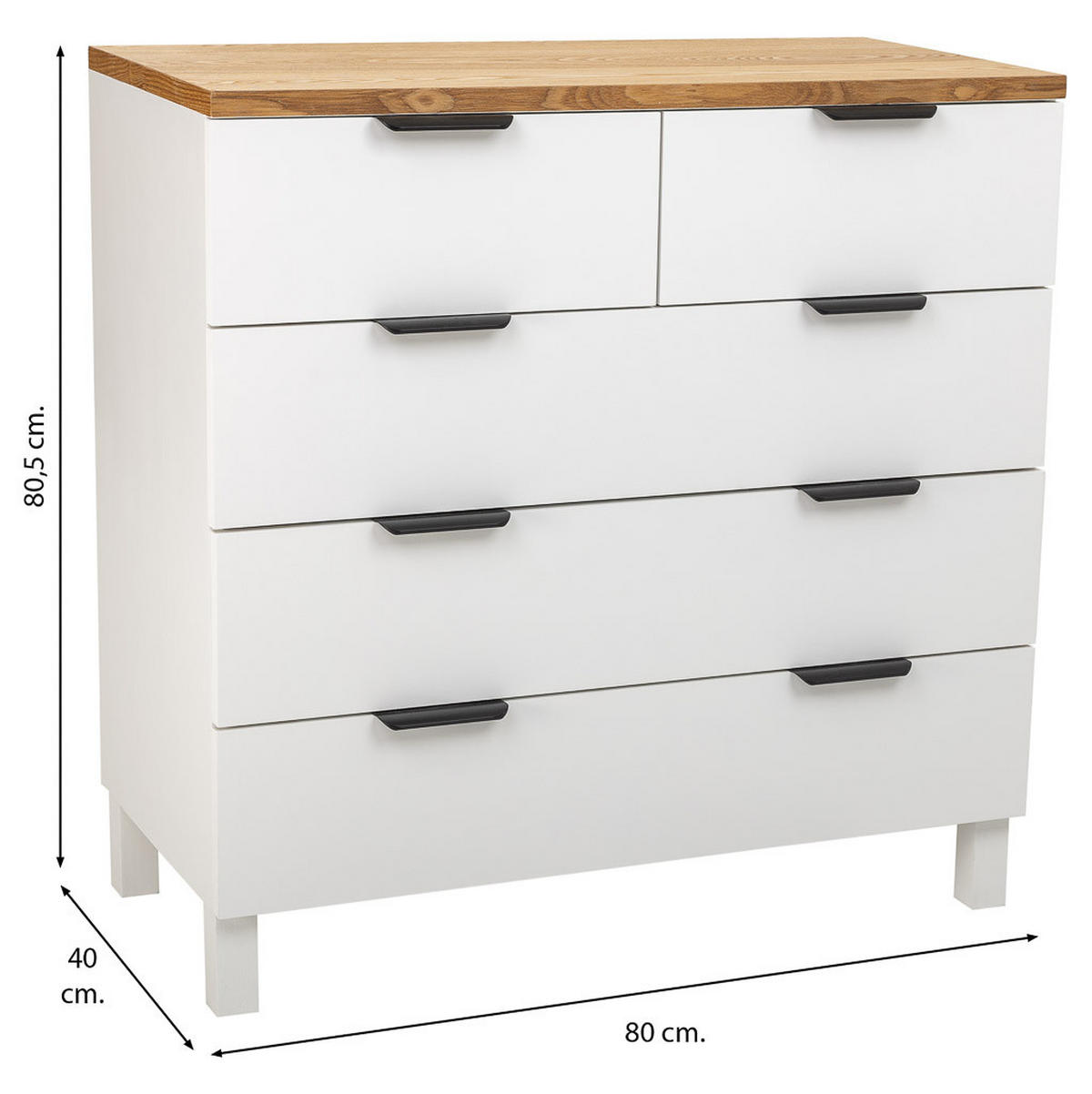 KOMMODE aus Holz mit 5 Schubladen 80x40x80,5 - Weiß, Holz (80/80/40cm) - Wanderlust
