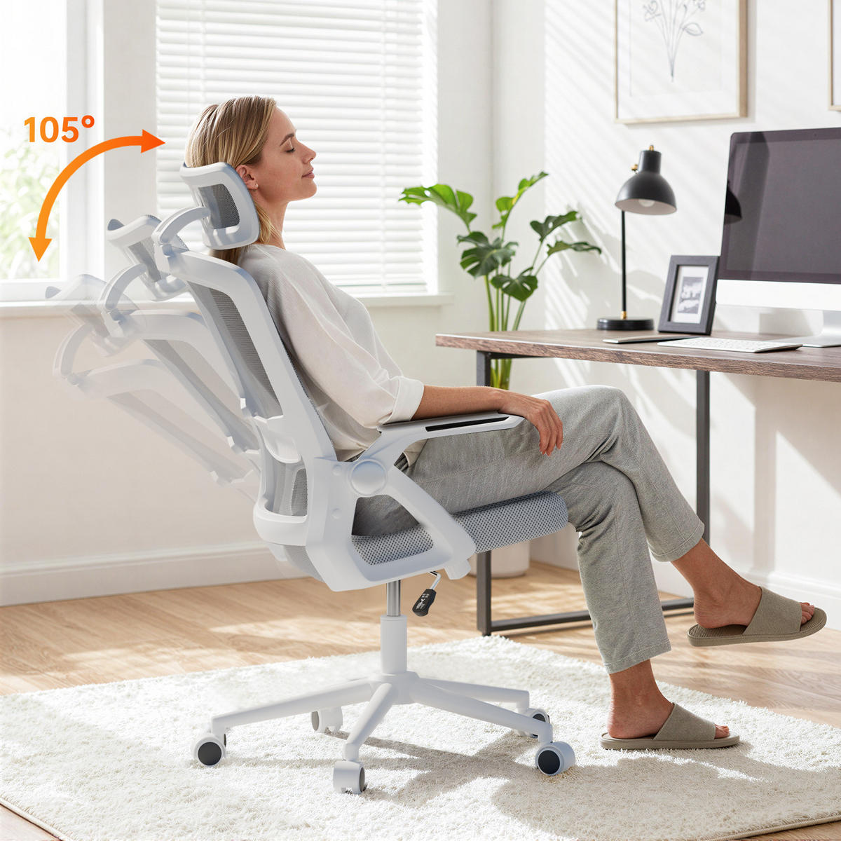 DREHSTUHL Mesh Weiß-Grau ergonomisch klappbare Armlehnen - Grau, Metall (23.5/52/62.5cm) - Rattrix