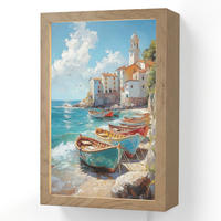 NÁSTĚNNÁ LAMPA Lodě - skály - moře - slunce 20x30 cm - modrá, kompozitní dřevo (20/30/8cm) - OnlyWow