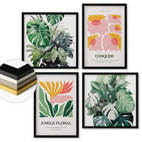 WANDBILDER 4er-Set - 50x50 cm & 40x60 cm Schwarzer Rahmen - Blumen und Blätter – moderne Poster - Schwarz, Kunststoff (50/50cm) - ArtPrintCave