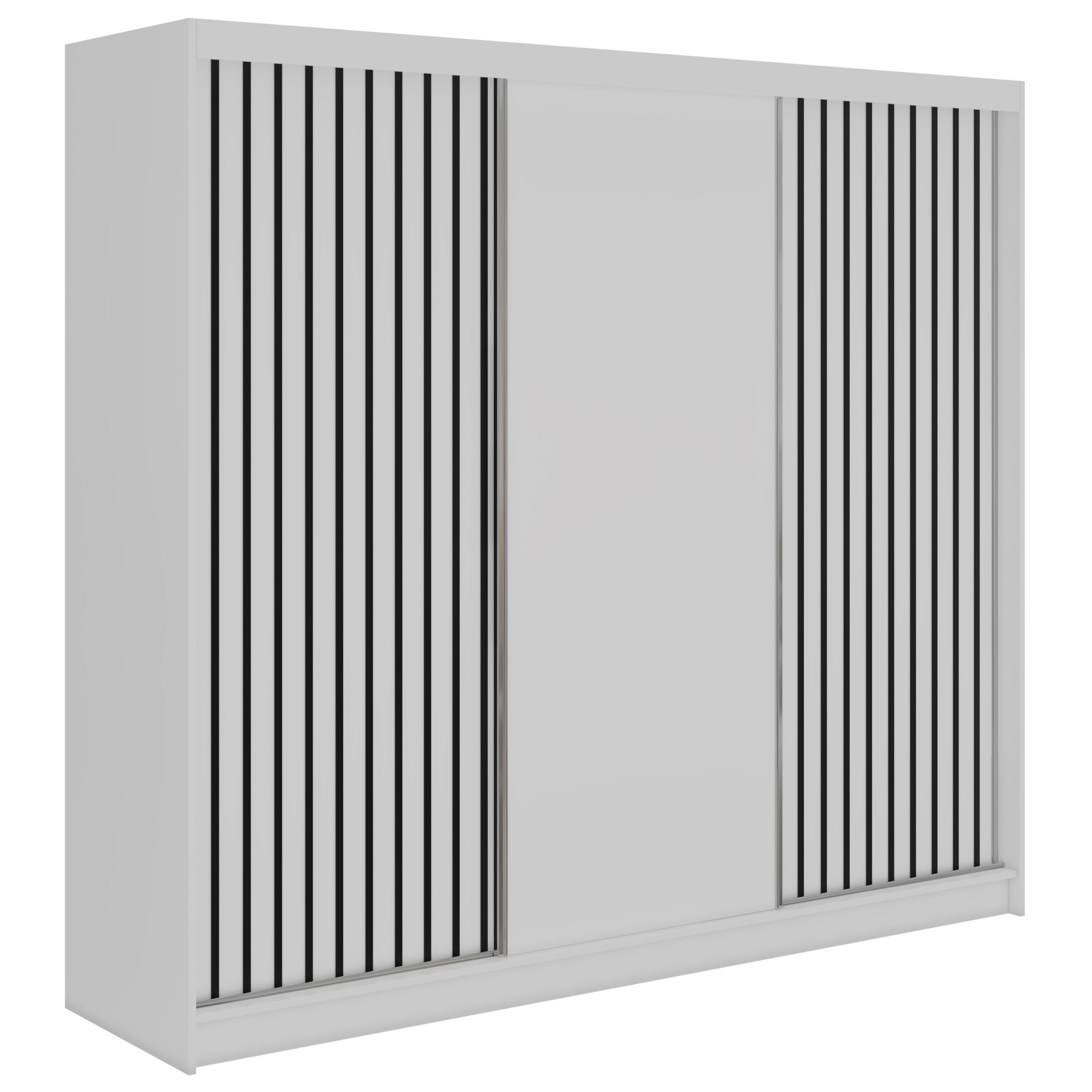 SCHWEBETÜRENSCHRANK mit Lamellen und Schubladen LUMOS - 240 - Weiß und Schwarz - Schwarz/Alufarben, Holzwerkstoff/Metall (240/216/61cm) - MKS