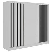 SCHWEBETÜRENSCHRANK mit Lamellen und Schubladen LUMOS - 240 - Weiß und Schwarz - Schwarz/Alufarben, Holzwerkstoff/Metall (240/216/61cm) - MKS