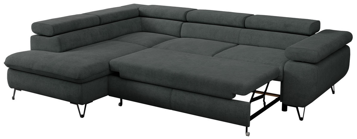 ECKSOFA PEDRO L Dunkelgrau Struktur - Links Seite - Dunkelgrau/Schwarz, Textil/Metall (208/273cm) - MKS