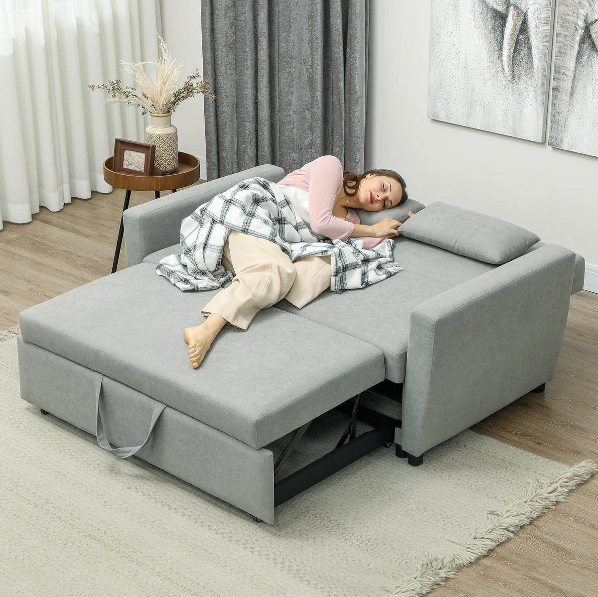 SCHLAFSOFA 2-Sitzer mit Schlaffunktion, Bettkasten 155/90/88,5 cm Hellgrau - Hellgrau, Holz (90/88.5/155cm) - Redom