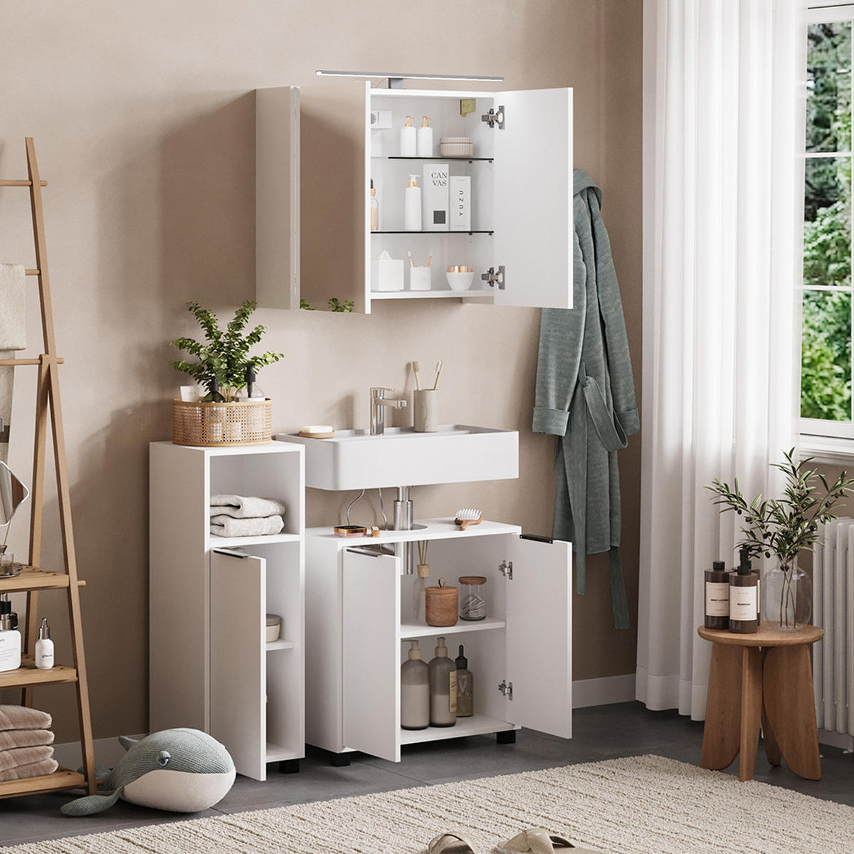 BADMÖBEL-SET Alina Weiß 3 Teile - Weiß, Holzwerkstoff (60/60/30cm) - Vicco