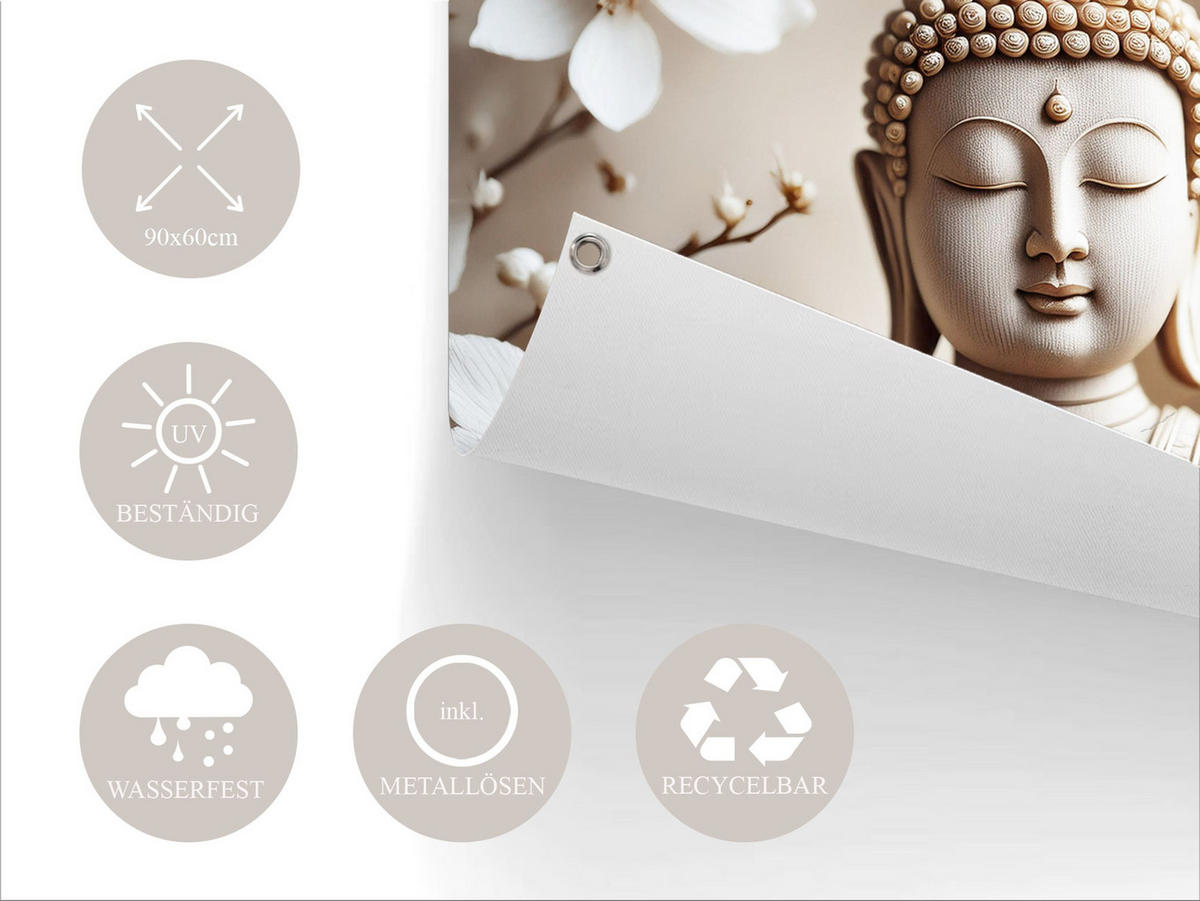 GARTEN-POSTER 90x60 cm Gartendeko: Buddha - Beige, Kunststoff (90/60/2cm) - artissimo