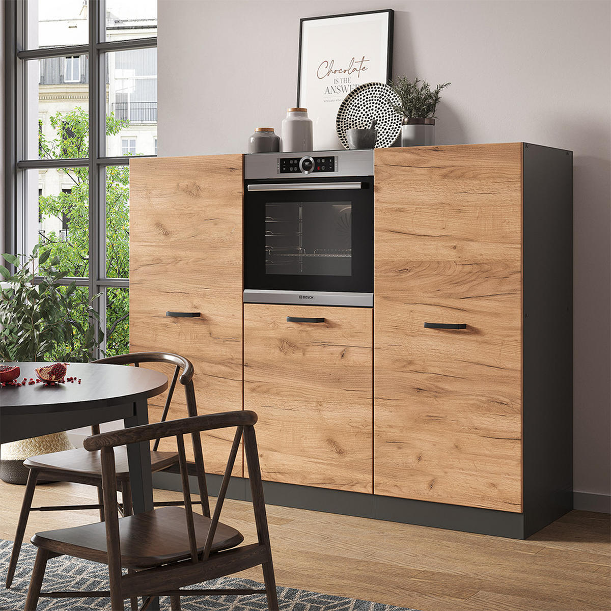 KÜCHENBLOCK R-Line Goldkraft Eiche/Anthrazit 180 cm ohne AP - Honigeiche/Anthrazit, Holzwerkstoff (180/81.6/46cm) - Vicco