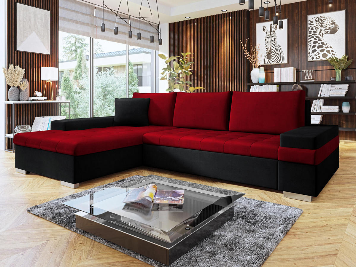 ECKSOFA Bangkok Mini Premium - Silberfarben/Rot, Holz/Textil (274/182cm) - MIRJAN24