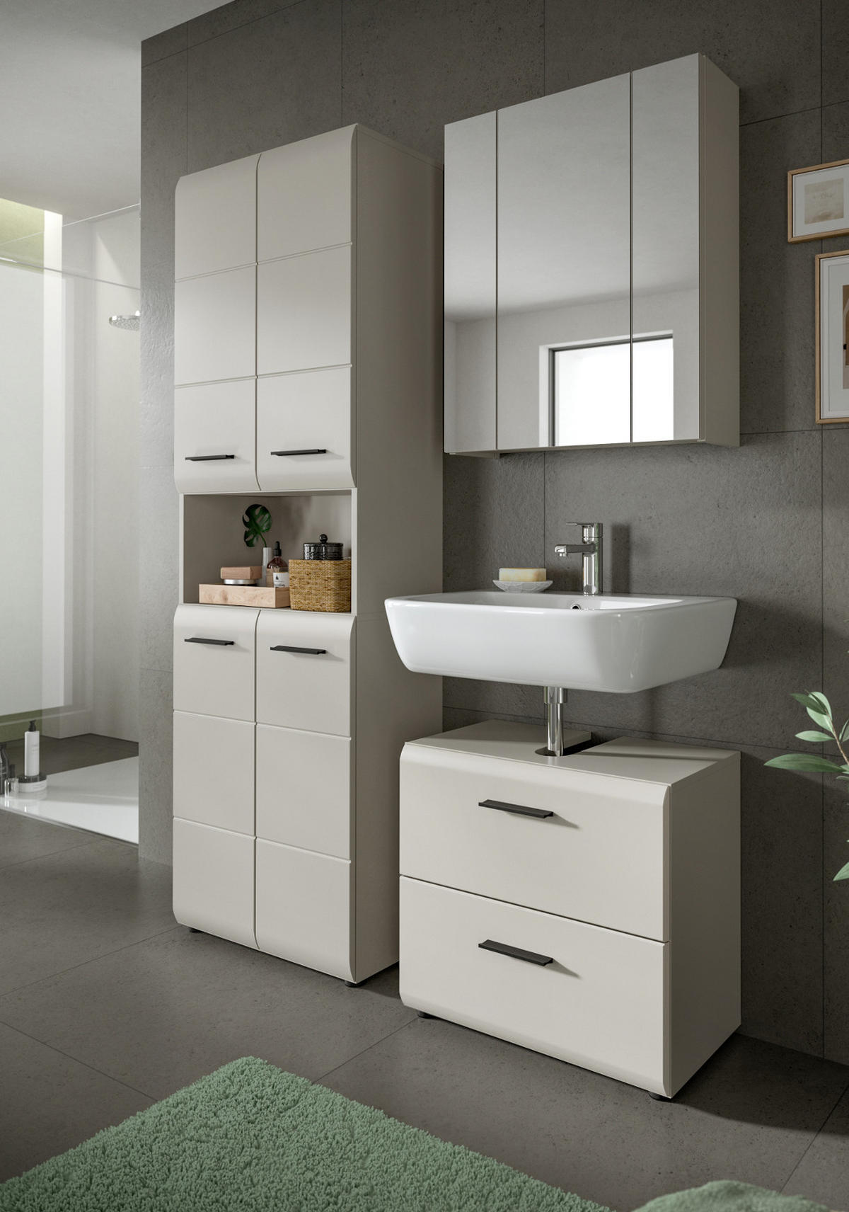 WASCHBECKENUNTERSCHRANK Kaschmir 60 cm, Badezimmer Unterschrank mit Schubladen - Kaschmir/Schwarz, Holzwerkstoff/Kunststoff (60/55/30cm) - Inn.Furn