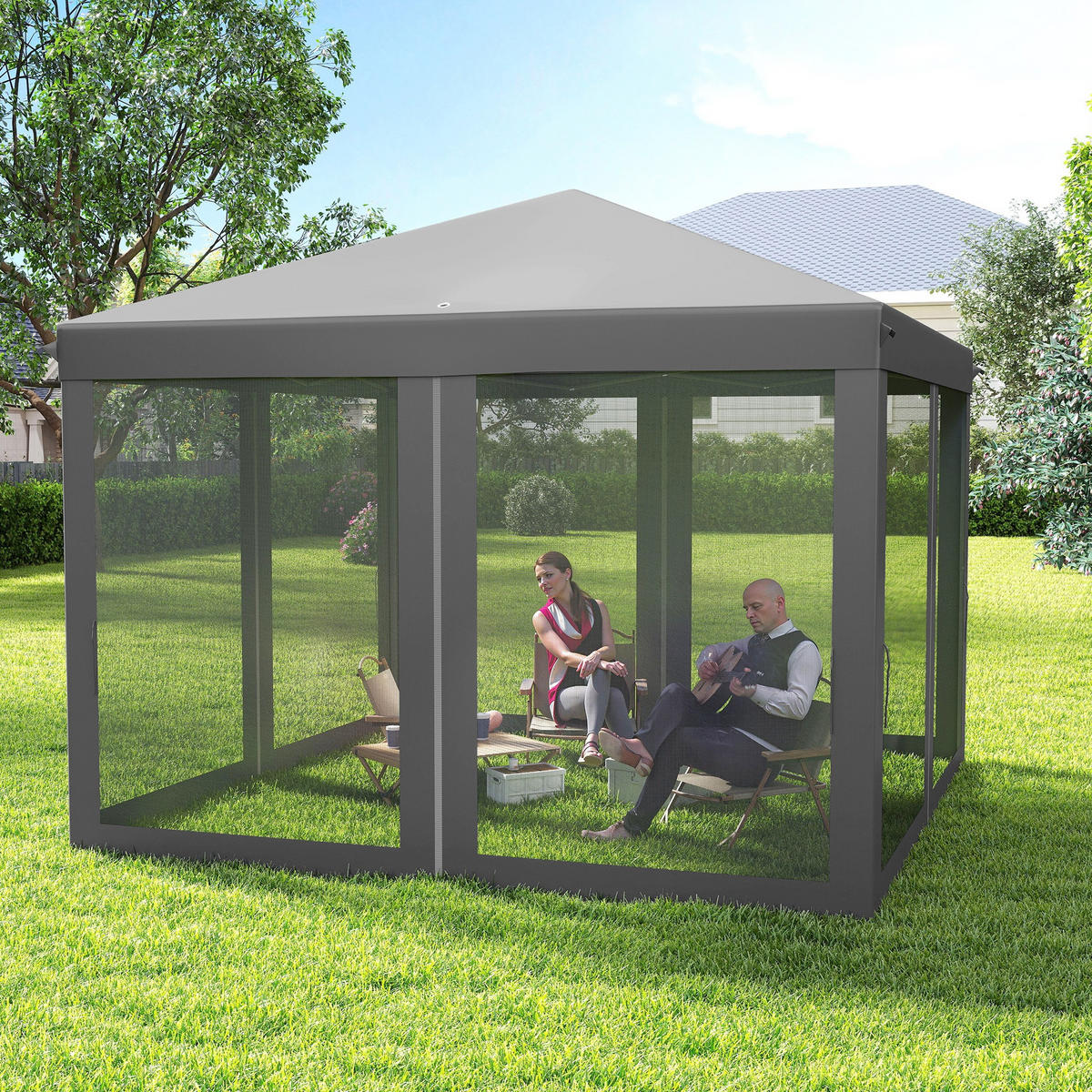 SKLÁDACÍ PAVILON, krémově bílý, kov, oxfordská tkanina, moskytiéra - světle šedá, kov (295/260/295cm) - Outsunny