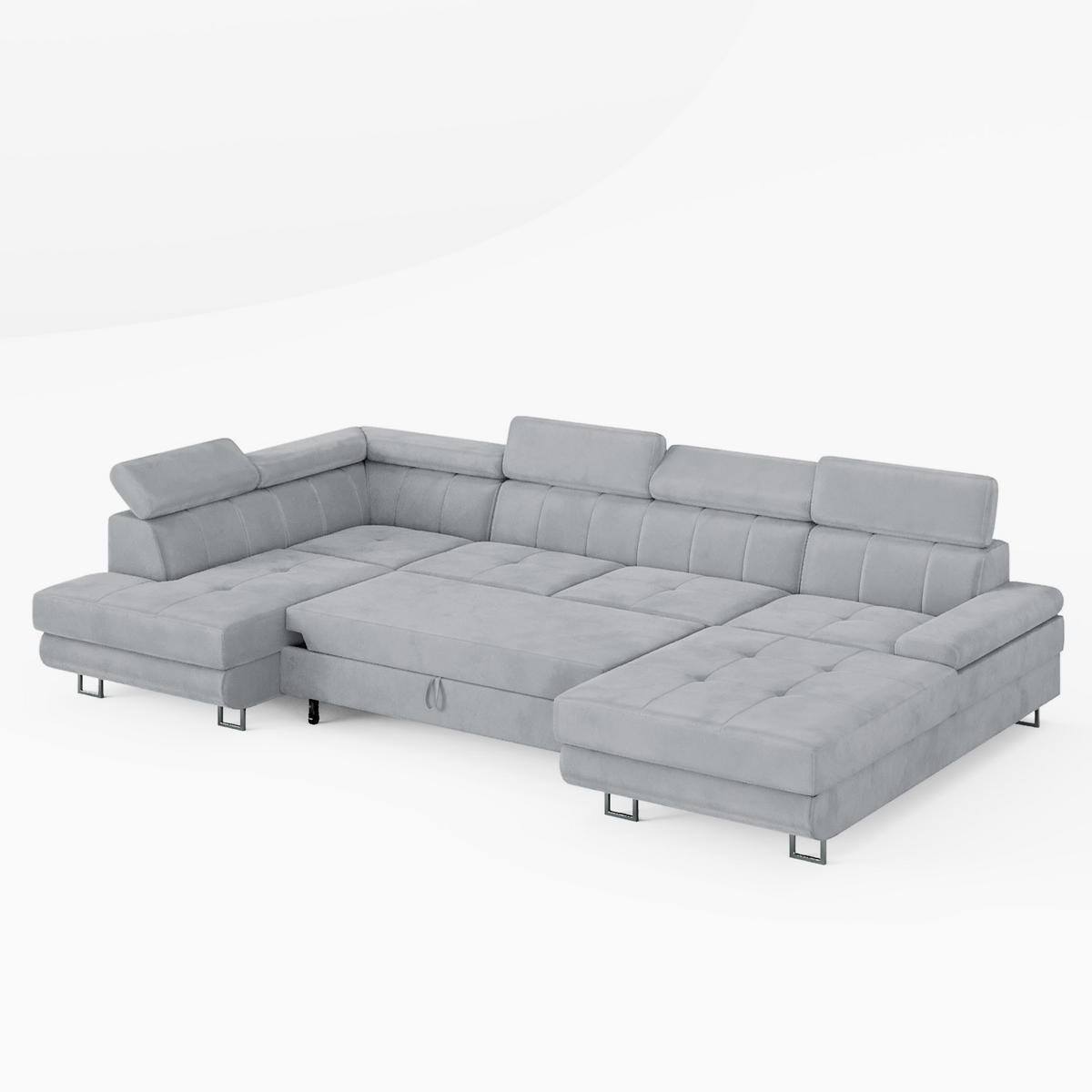 WOHNLANDSCHAFT MARRY Links Schwarz Velours-Stoff mit Schlaffunktion und zwei Bettkästen - Dunkelgrau, Holz/Metall (335/90/190cm) - Barchello
