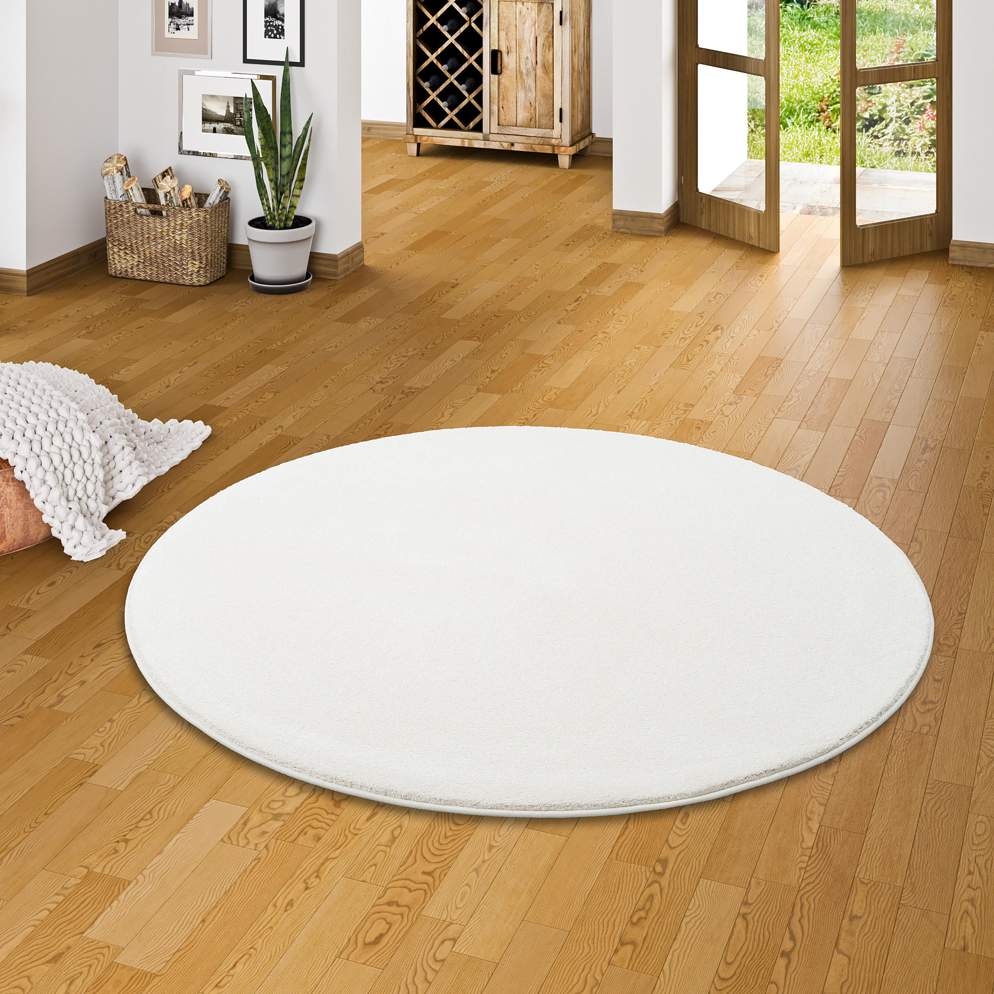 HOCHFLOR LUXUS VELOURS TEPPICH TOUCH RUND - Creme, Textil (200/200cm) - Snapstyle