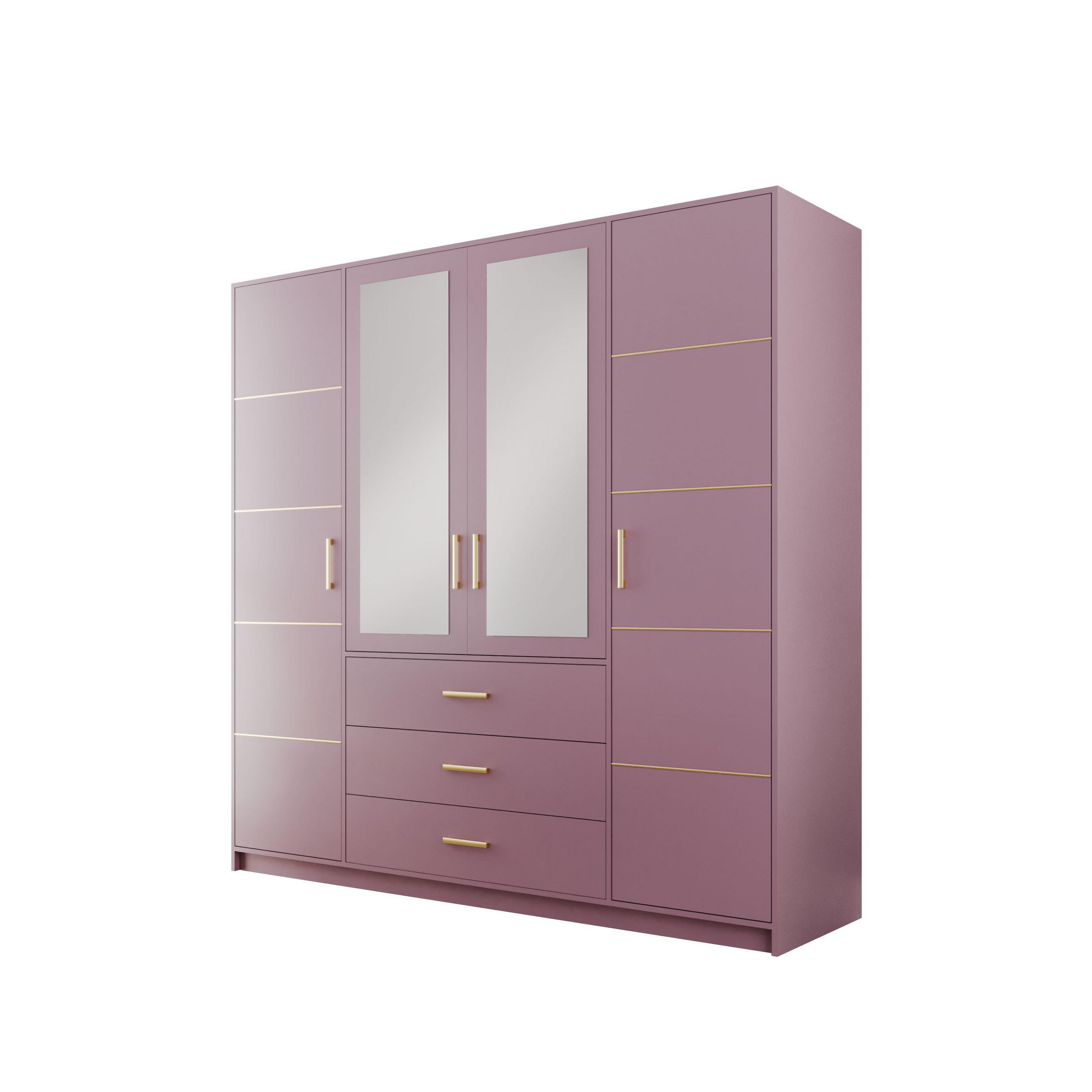 DREHTÜRENSCHRANK ELISE 147/200/57,5 cm 4-türig mit Spiegel Violett - Violett, Holzwerkstoff (147/200/57.5cm) - MASSENO