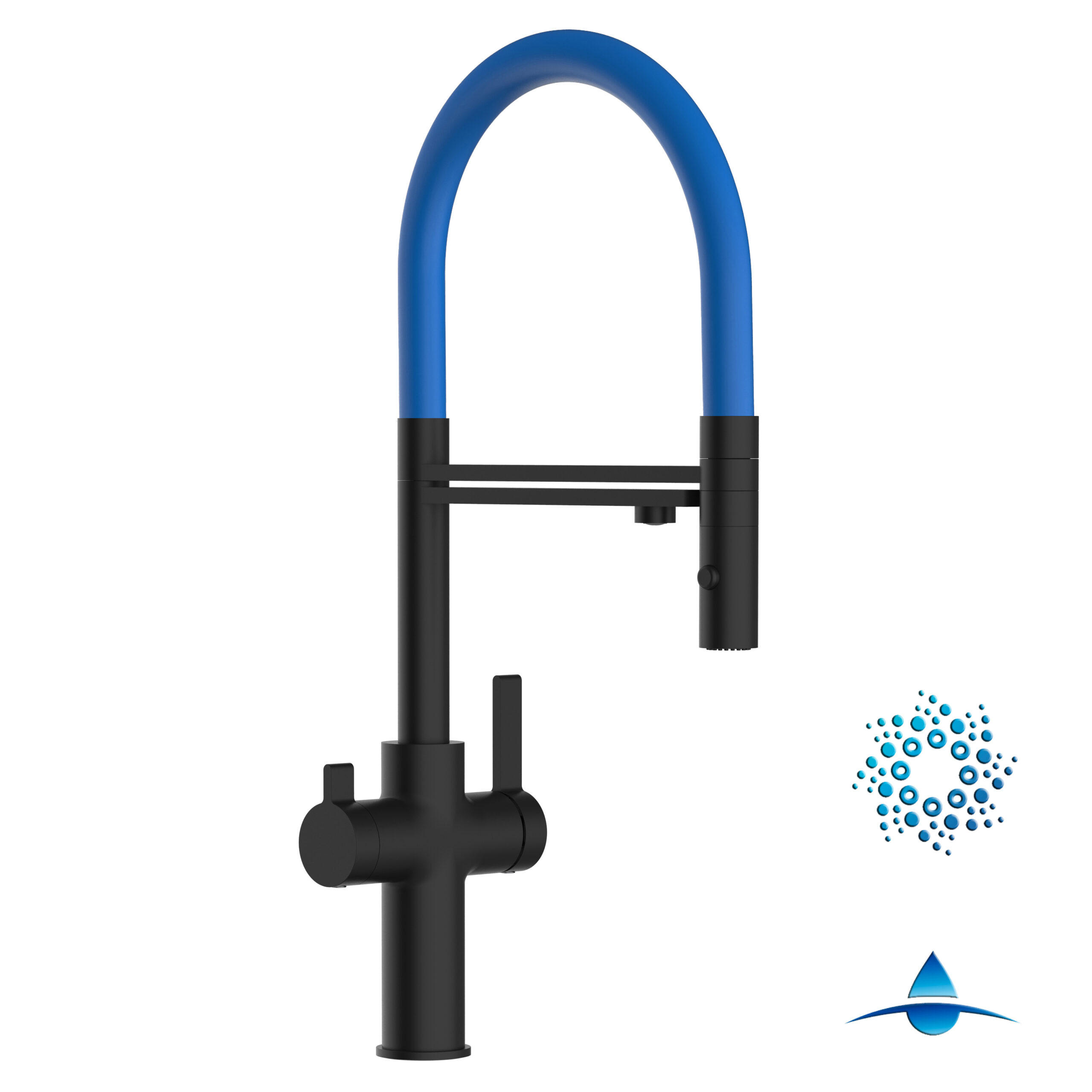 4-WEGE-KÜCHENARMATUR, Schwarz Matt und Blau, 2-Strahl-Brause - Blau, Metall (20.61/48/20.61cm) - VIZIO