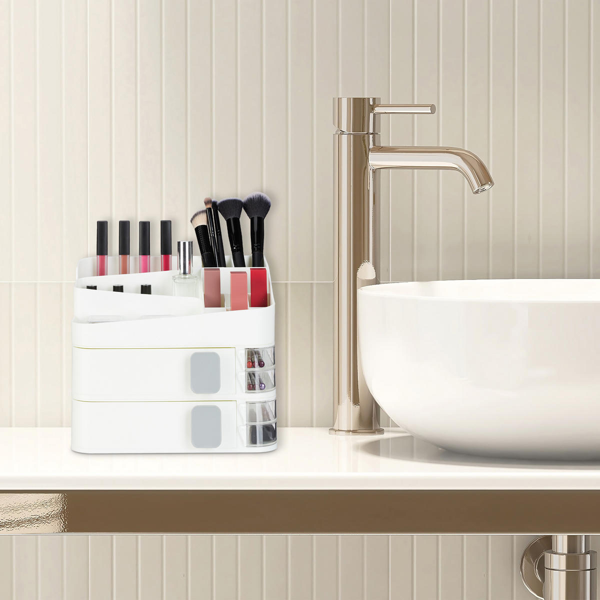 MAKE-UP-ORGANIZER - Weiß, Kunststoff (26/21.5/21cm) - Relaxdays