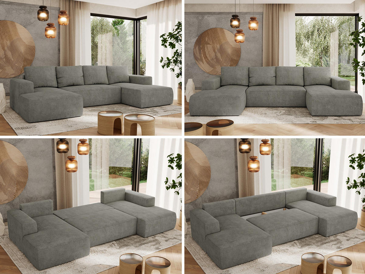 WOHNLANDSCHAFT TRENTINO U Grau Struktur - Grau, Textil (334/91/163cm) - MKS