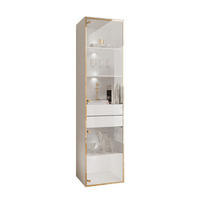 VITRINE AURORA in Weiß hochglanz mit LED-Beleuchtung mit Fuße - Weiß Hochglanz/Schwarz, Holzwerkstoff/Kunststoff (45/181/40cm) - Lookway