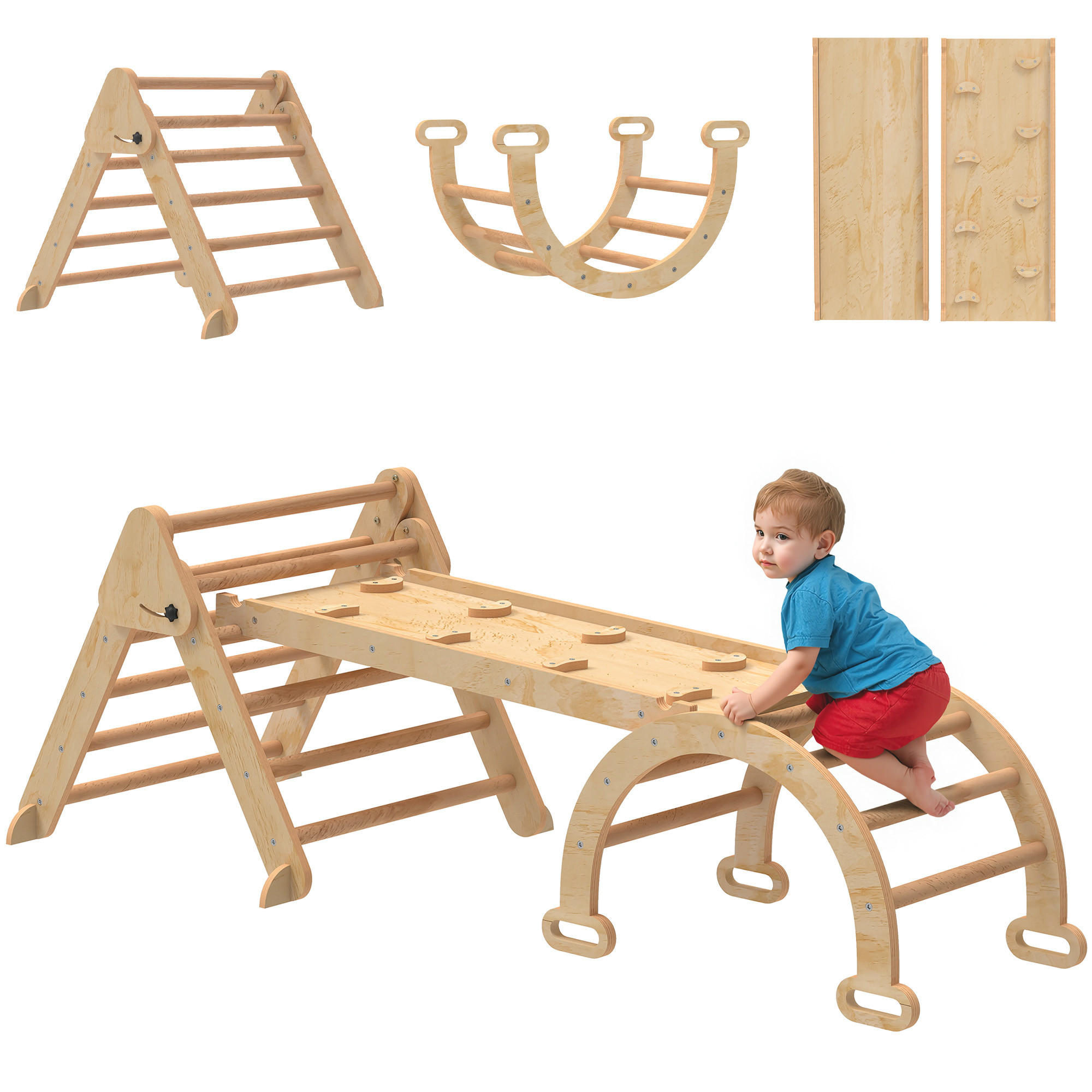 KLETTERGERÜST 7-in-1 DE-09861 Holz - Naturfarben, Holz (70/59/188cm) - ComfortXL