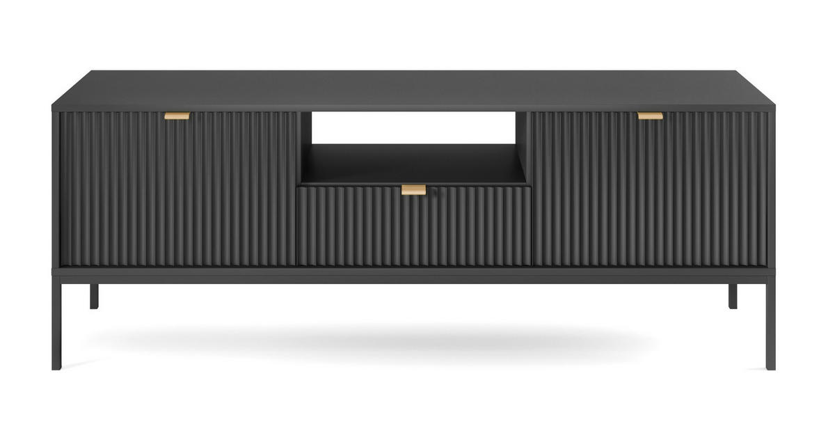 TV-SCHRANK 154 cm Galla mit Schublade, 2 Türen, gold accessories, Schwarz - Schwarz, Holz (154/56/39cm) - Emporius