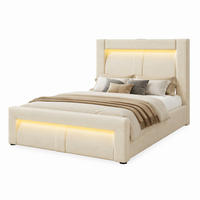 BETT mit Stauraum und Matratze 90x200 cm Samt Beige, LED und Ladeanschlüsse - Beige, Metall (90/200cm) - Beauniv