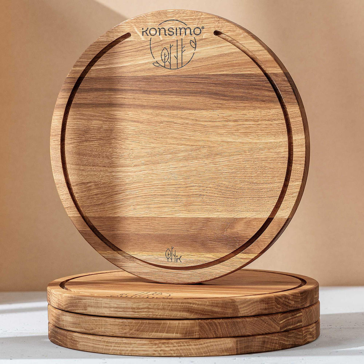SCHNEIDEBRETT Holz Eiche geölt LESTE 4-tlg - Eichefarben, Holz (32/32cm) - KONSIMO®