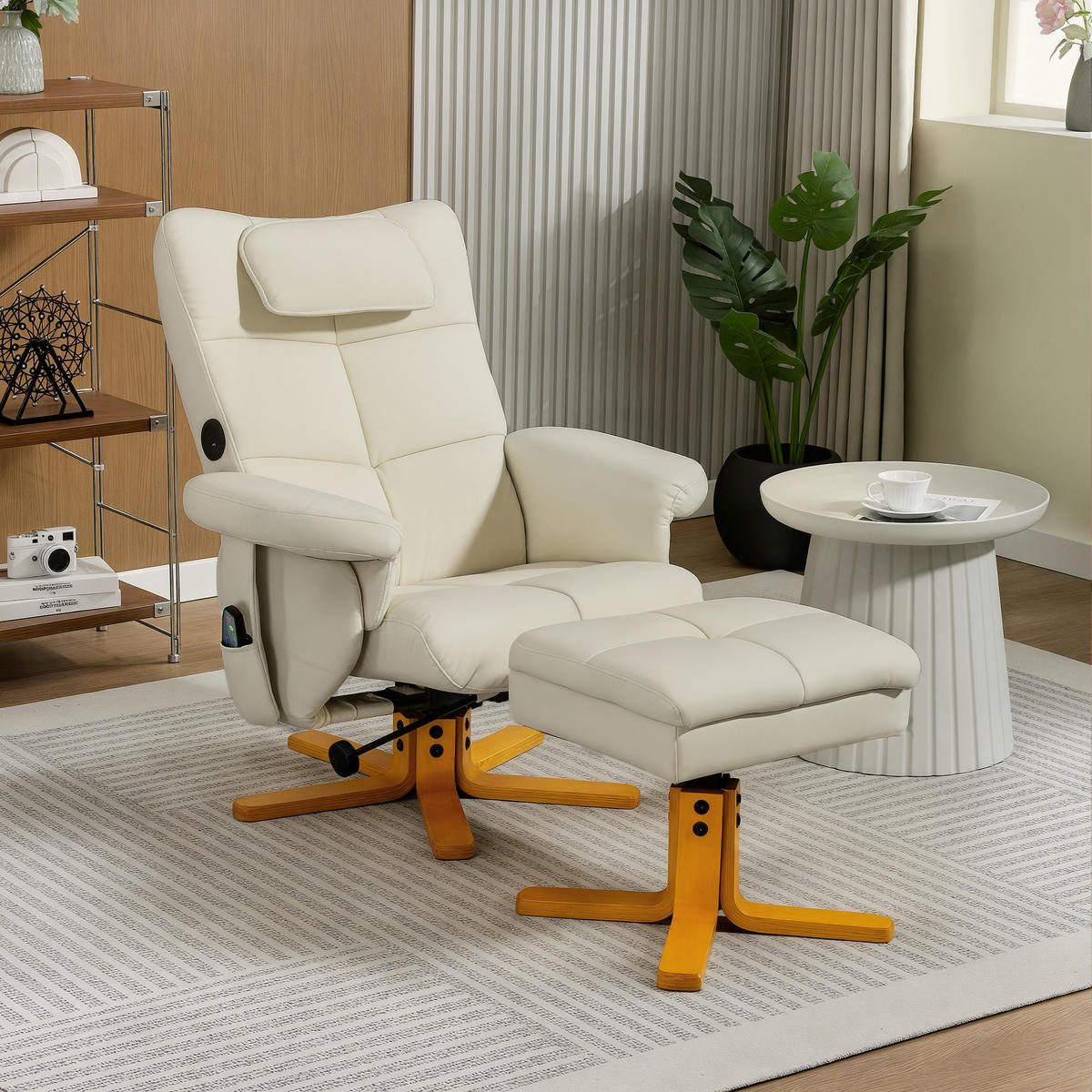 MASSAGESESSEL DE-15403 neigbar mit Staufach und Massage - Creme, Metall (78/93/86cm) - ComfortXL