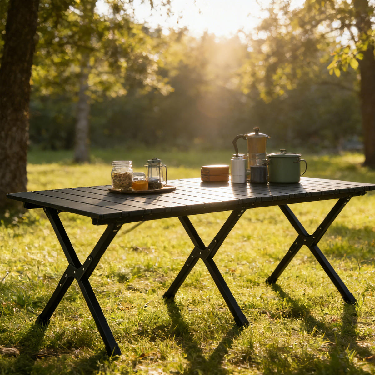 CAMPINGTISCH - Schwarz, Kunststoff/Metall (60/120/44cm) - Relaxdays