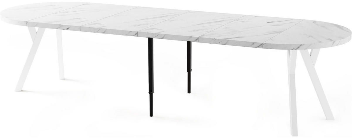 ESSTISCH Twixy XXL groß rund oval ausziehbar, Marmor Weiß 100-300/100/76 cm - Ecru/Weiß, Holz/Holzwerkstoff (100/100/76cm) - WFL GROUP