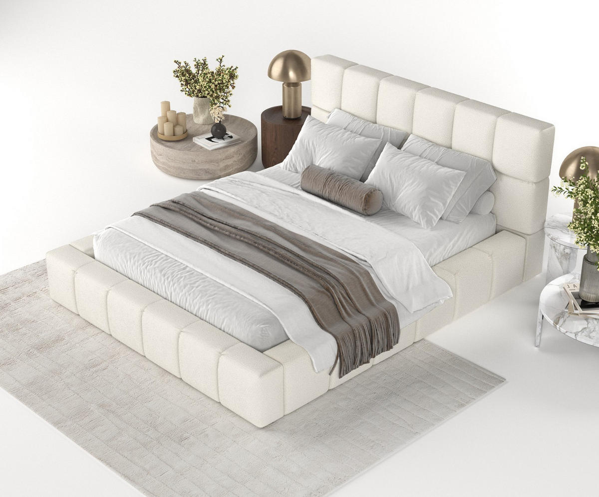 POLSTERBETT Paros mit Stauraum 200/200 cm Weiß im Bubble Stoff - Schwarz/Naturfarben, Holz/Holzwerkstoff (200/200cm) - AltaBeds