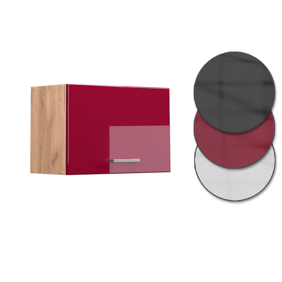 HÄNGESCHRANK R-Line Rot Hochglanz 60 cm Flach - Honigeiche/Eiche Wotan, Holzwerkstoff (60/40/31cm) - Vicco