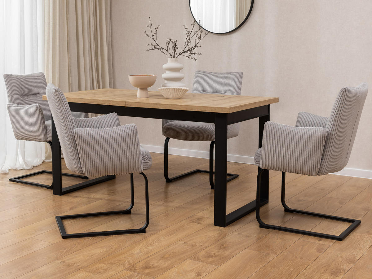 ARMLEHNSTUHL Hera im modernen Design aus grauem Cord - Schwarz/Grau, Holz/Textil (62/91/66cm) - S-Style Möbel