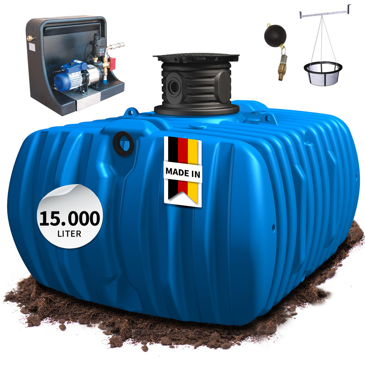 L Flachtank-Paket 15000 L - Blau, Kunststoff (630/134/245cm) - 4rain
