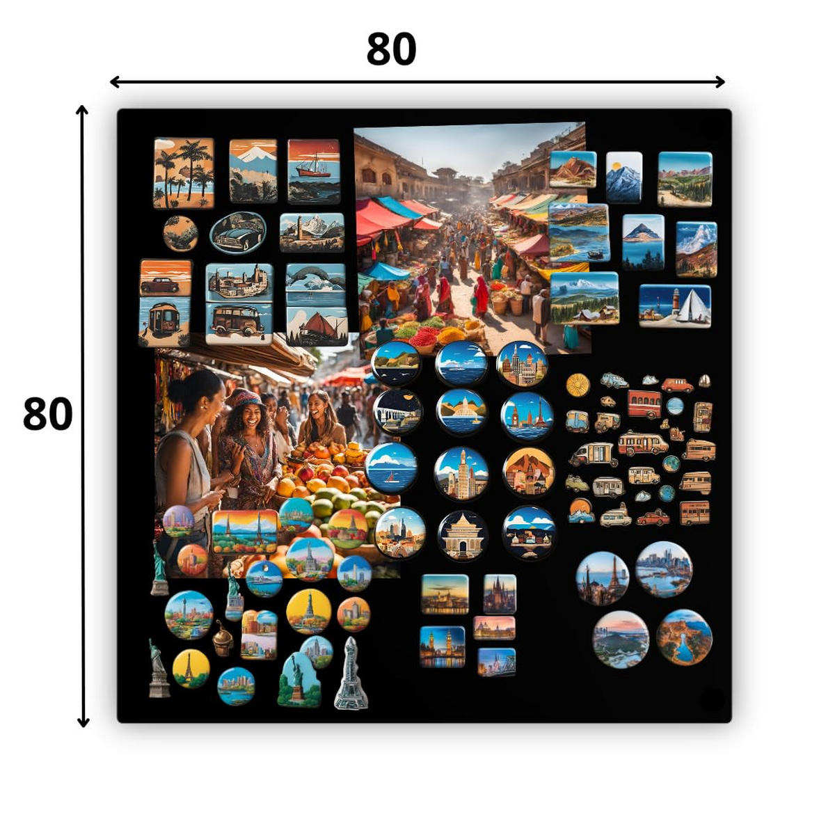 MAGNETTAFEL Klein & Groß Schwarz 80x80 cm - Magnetisches Stahlboard für Magnete, Fotos und Notizen, Beschreibbar - Schwarz, Metall (80/80/0.7cm) - ANWICAR