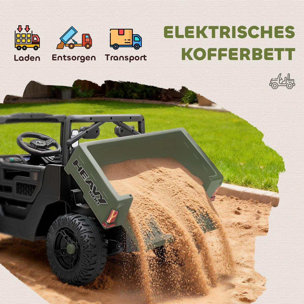 ELEKTROFAHRZEUG DE-06223 UTV-Design mit Kofferraum und 2 Motoren Grün - Grün, Kunststoff/Metall (105/60/60cm) - ComfortXL