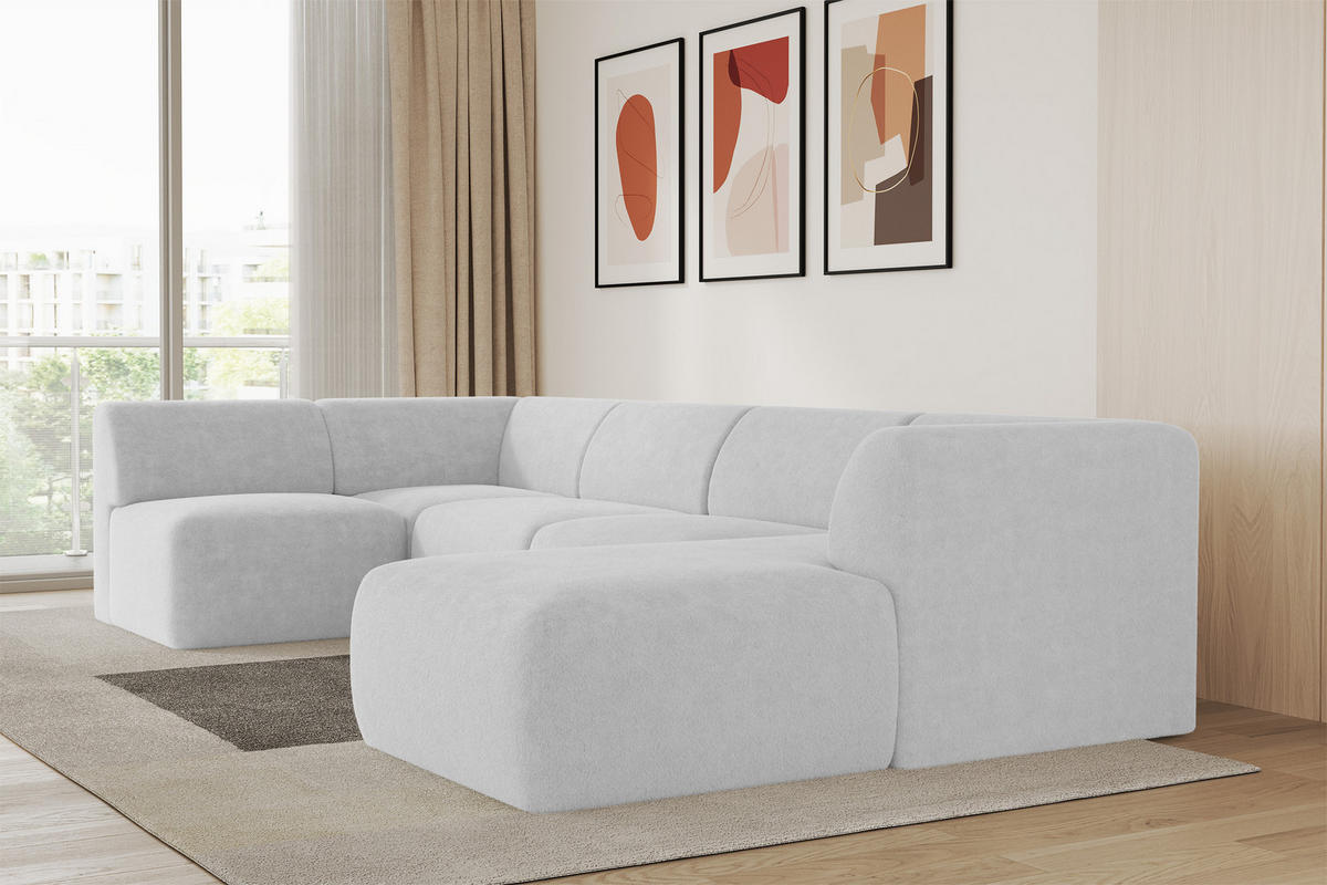 WOHNLANDSCHAFT Ottomane Rechts MOVO-L 345x180x78 cm Hellgrau Tissu - Nickelfarben, Holzwerkstoff/Kunststoff (180/78/345cm) - ALTDECOR