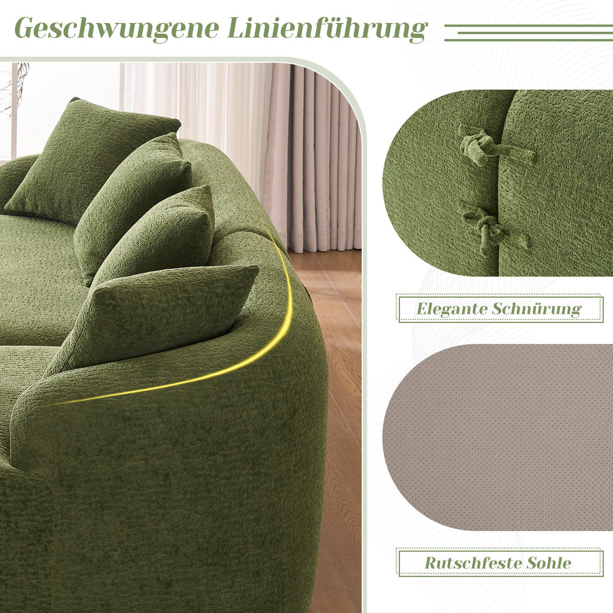 ECKSOFA Chenille Grün Montagefrei - Grün, Textil (243/150cm) - WISHDOR