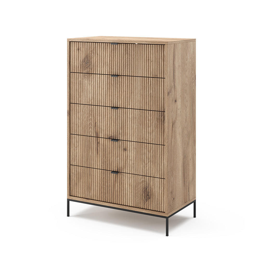 KOMMODE Eliza Viking Oak 76 x 120 cm mit 5 Schubladen - Eiche Wotan, Holzwerkstoff (76/120/42cm) - Vicco
