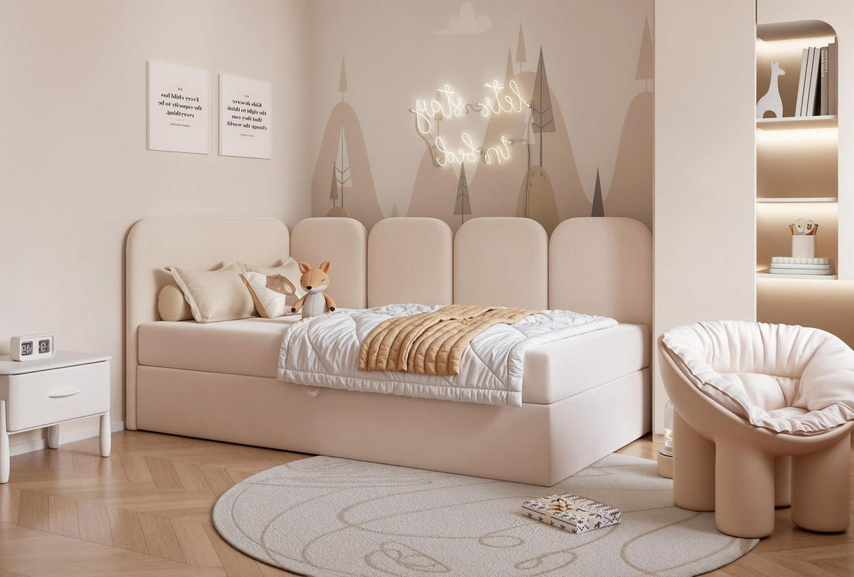 KINDERBETT modern DREAMY beige 120x200 - Beige, Holzwerkstoff - Compleo24