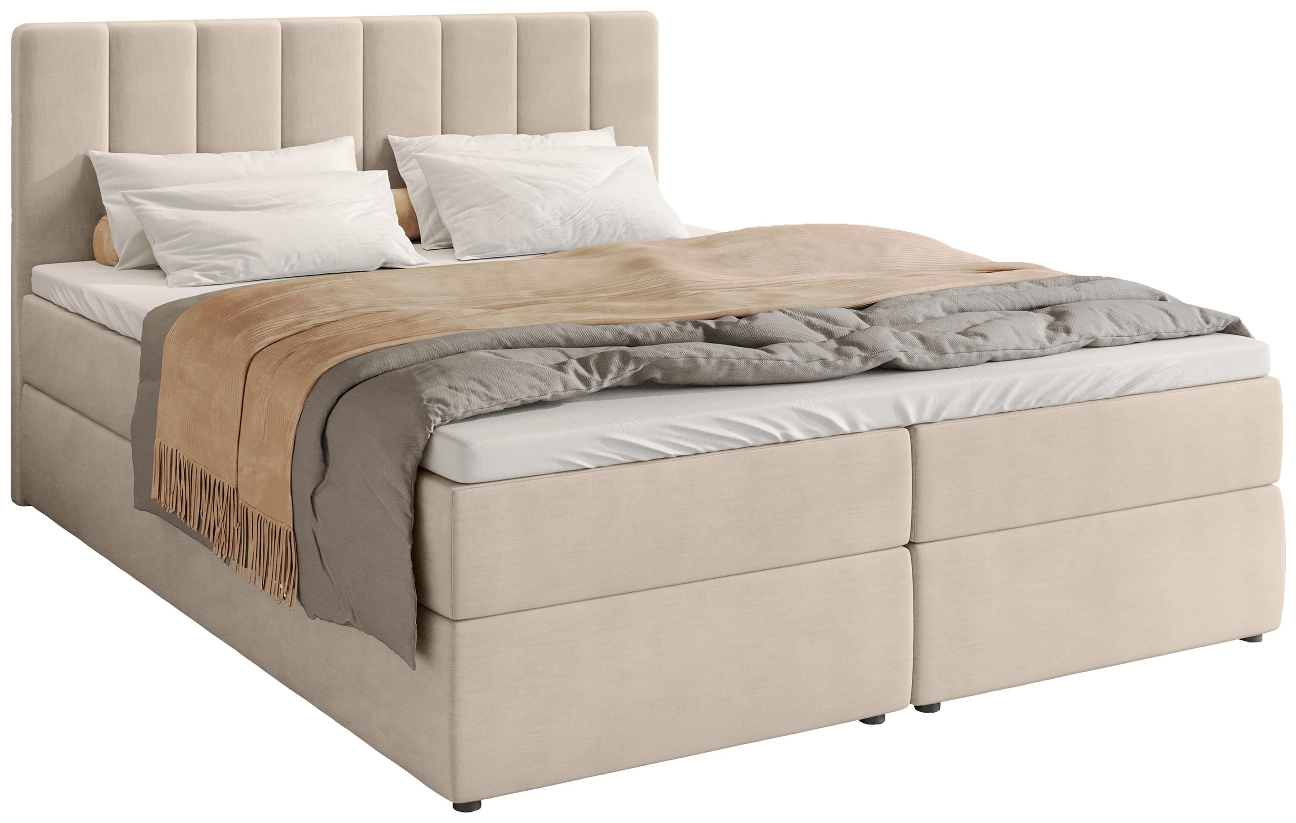 BOXBETT Denver mit Topper 160/200 Ecru - Ecru, Holzwerkstoff/Textil (160/200cm) - Bromarkt