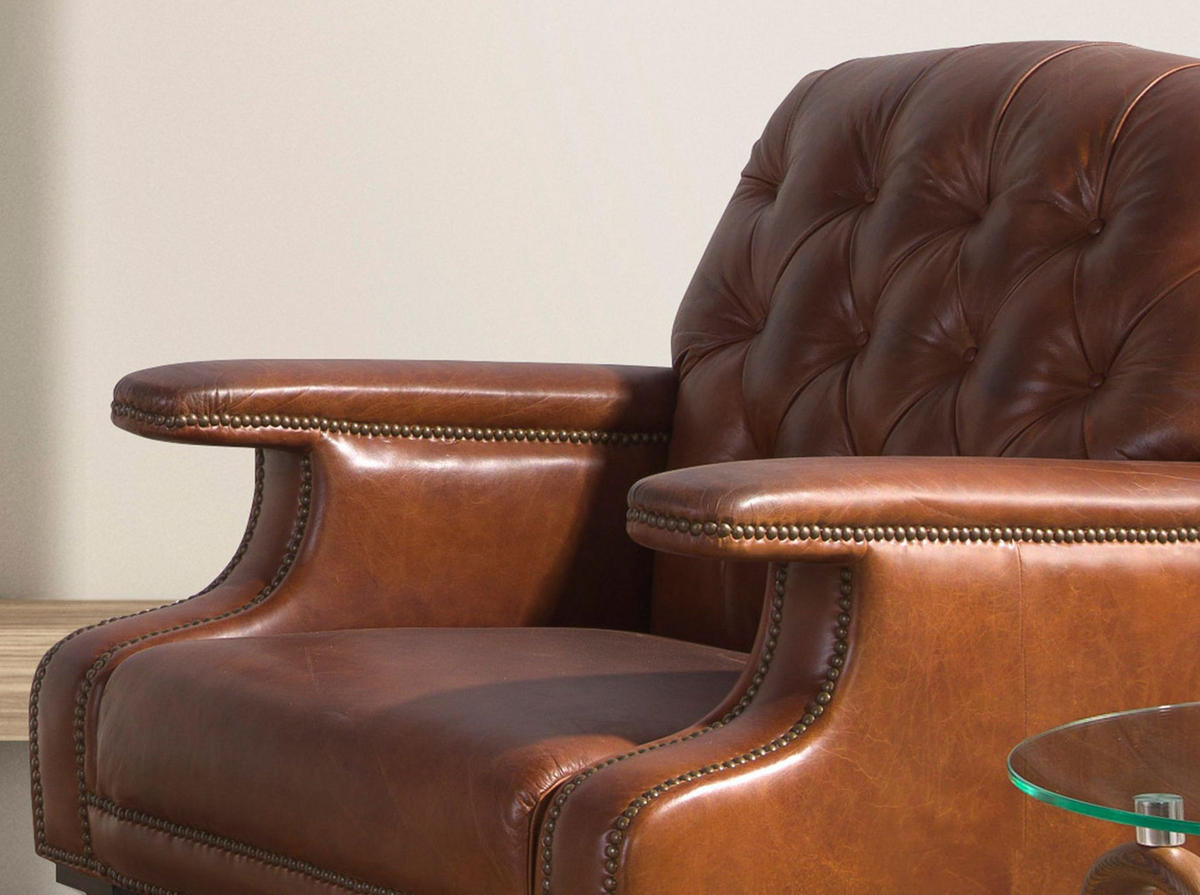 CHESTERFIELD-SESSEL Cognacbraun Mahagoni 80/90/89 cm - Braun, Leder/Holz (80/89/90cm) - ANGEL CERDA