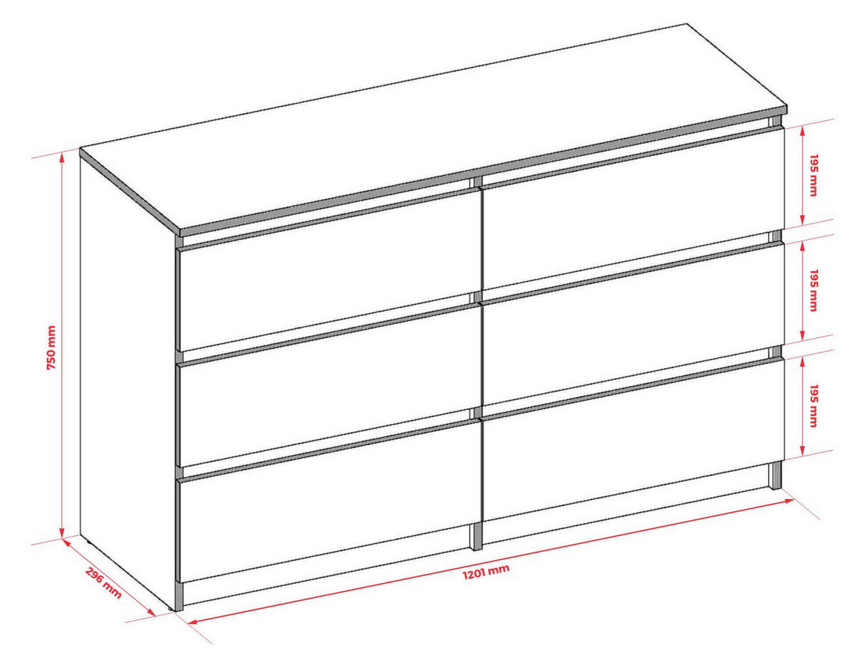 KOMMODE: 6 Schubladen Farbe: kaschmir, 120 x 30 x 75cm - Kaschmir, Holzwerkstoff (120/75/30cm) - 3XE LIVING
