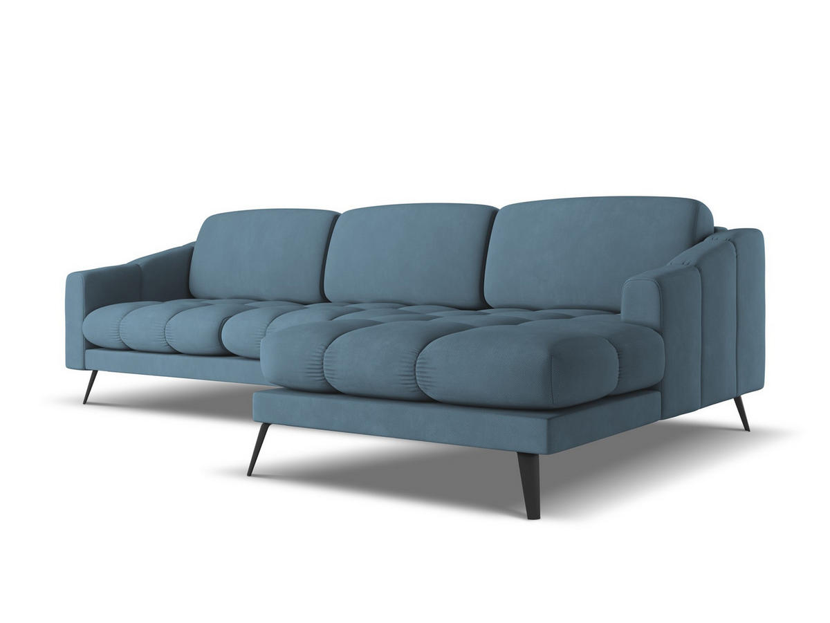 ECKSOFA Rechts Chenille Stoff Blau - Blau/Blaugrau, Textil/Metall (264/160cm) - Makamii