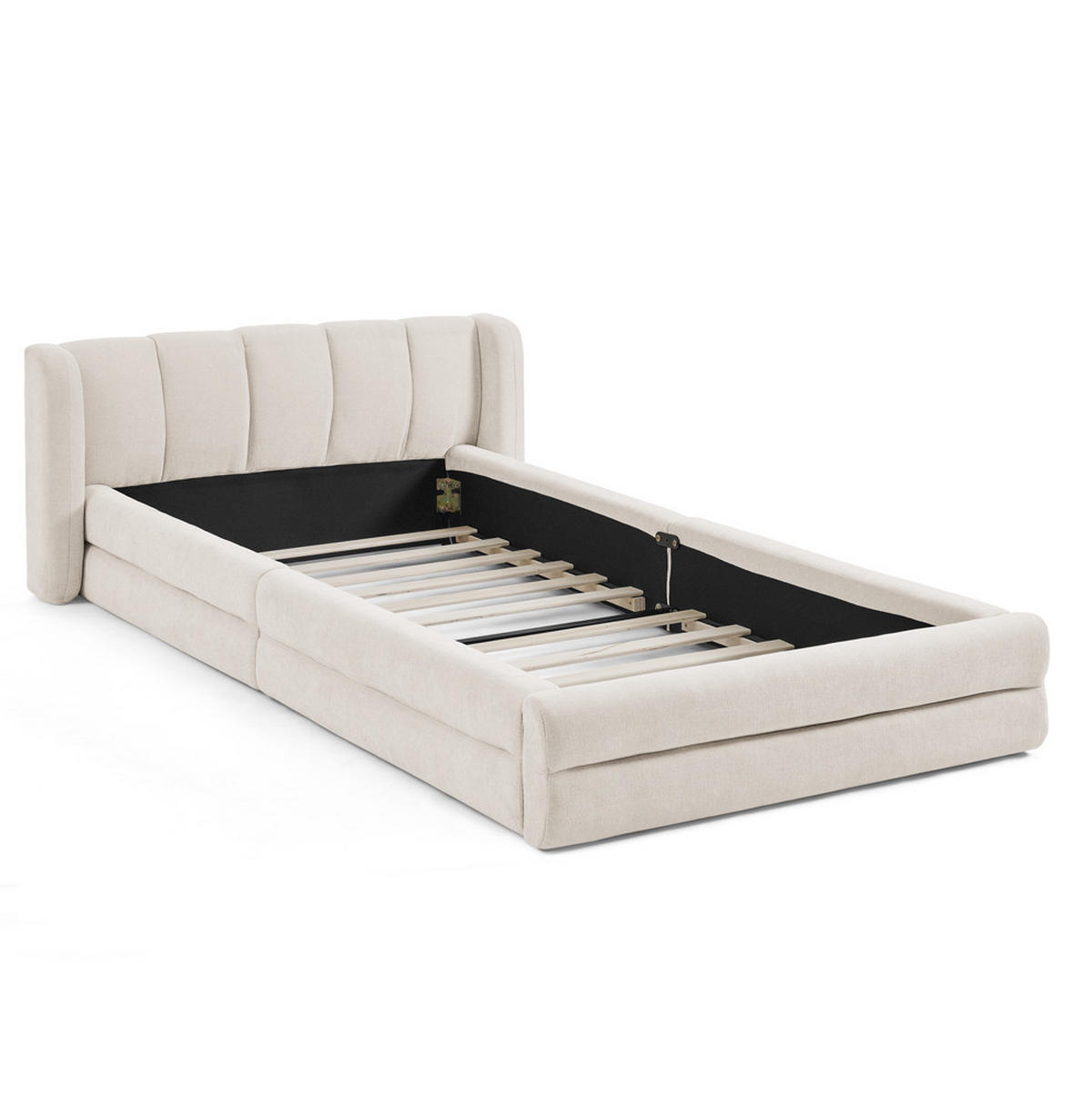 KINDERBETT Einzelbett 90/200 cm aus Chenille mit ergonomischem Kopfteil Beige - Beige, Kunststoff (90/200cm) - Modenvie