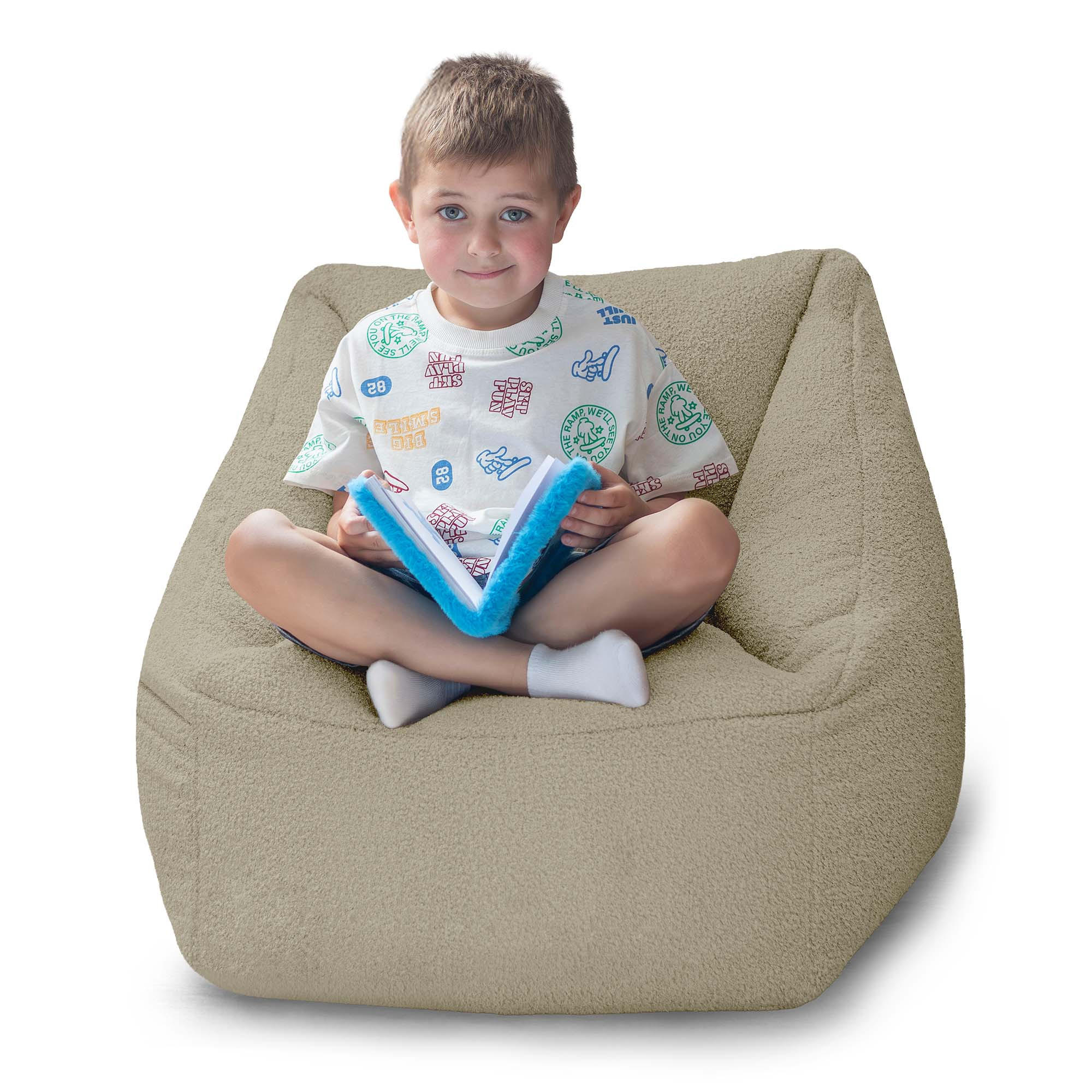 SITZSACK-SESSEL Bambino 55/60/55 cm, weicher Bouclé 315 g/m², mit Griff & Seitentasche, Beige - Beige, Textil (55/55/60cm) - Dreamroots